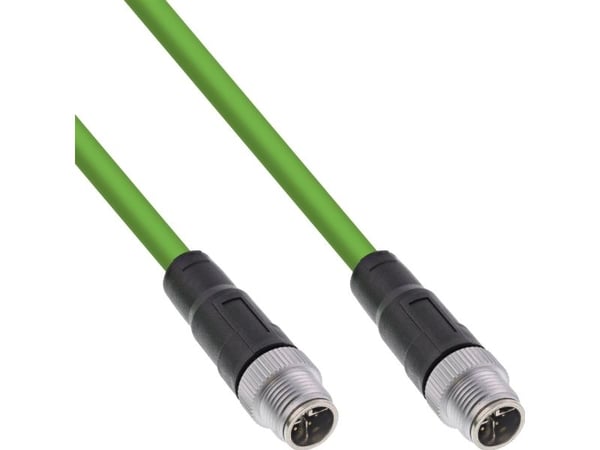 InLine 40515, 15 m, M12, M12, Hane/Hane, Grön, Koppar