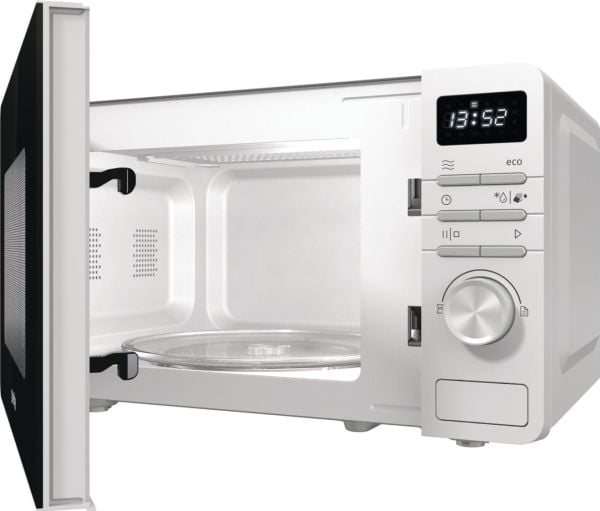 Gorenje MO20A3W, Bänkdiskmaskin, Enbart mikrovågsugn, 20 l, 800 W, Inbyggd display, Knappar, Rotations-