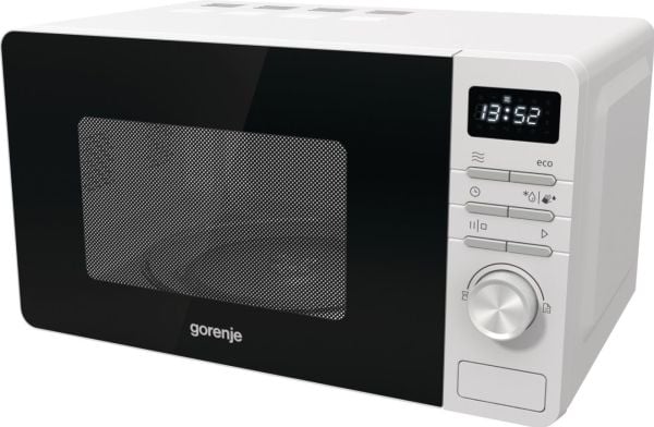 Gorenje MO20A3W, Bänkdiskmaskin, Enbart mikrovågsugn, 20 l, 800 W, Inbyggd display, Knappar, Rotations-