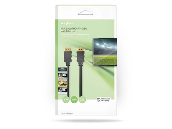 Nedis CVGB34060BK50, 5 m, HDMI-tyyppi A (vakio), HDMI-tyyppi A (vakio), 3D, 18 Gbit/s, musta