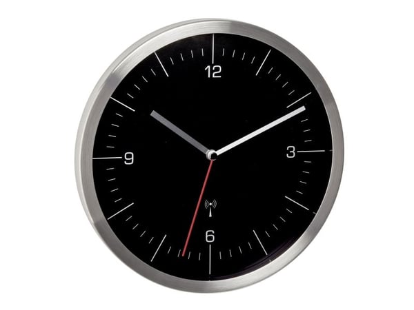 TFA-Dostmann 60.3544.01, Vegg, Radiostyrt klokke, Rund, Rustfritt stål, Rustfritt stål, Glass