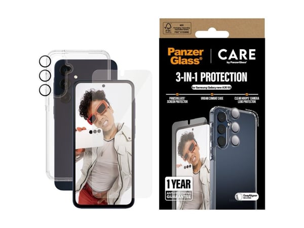 CARE by PanzerGlass - 3-i-1 beskyttelsespakke - beskyttelsesboks for mobiltelefon - robust - flaggskip - polyethlen-tereftalat (PET), herdet glass ...