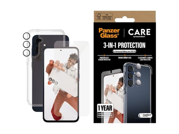 CARE by PanzerGlass - 3-i-1 beskyttelsespakke - beskyttelsesboks for mobiltelefon - robust - flaggskip - polyethlen-tereftalat (PET), herdet glass ...