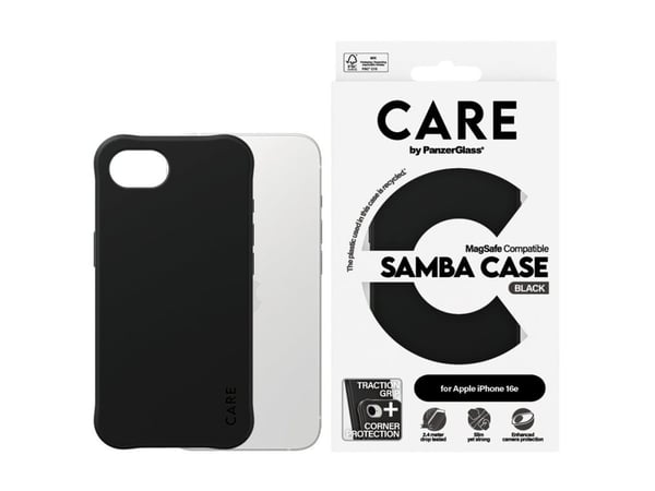 CARE by PanzerGlass Samba - Baksidesskydd för mobiltelefon - moderna - MagSafe-kompatibilitet - termoplastisk polyuretan (TPU) - svart - för Apple ...