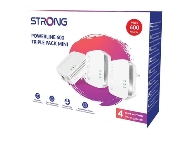 Strong Powerline 600 Triple - Mini - strømlinjeadaptersett HomePlug AV (HPAV) - veggpluggbar