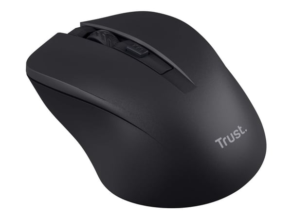Trust Mydo - Mus - stille - høyre- og venstrehåndet - optisk - 4 knapper - trådløs - 2.4 GHz - USB trådløs mottaker - svart