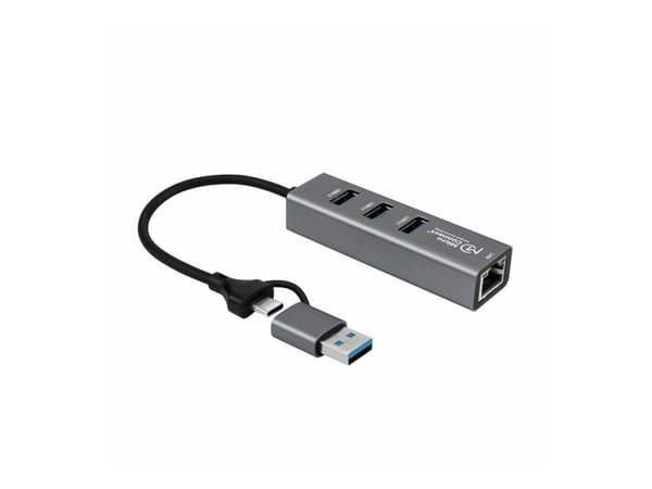 MicroConnect - Hub - 3 x USB 3.2 Gen 1 + 1 x 1 Gigabit Ethernet - stasjonær