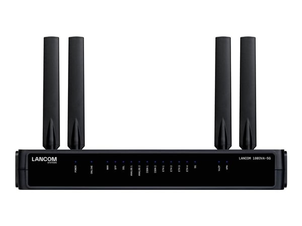 LANCOM 1803VA-5G (EU), svart, 1 vifte(r), ekstern, SMA, 2 dBi, SNMPv1,v2c,v3