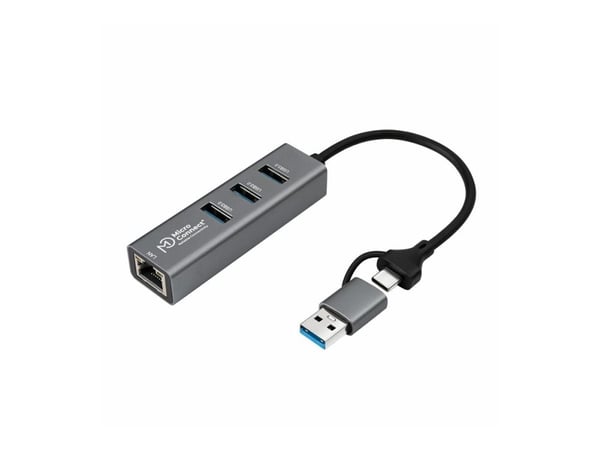 MicroConnect - Hub - 3 x USB 3.2 Gen 1 + 1 x 1 Gigabit Ethernet - stasjonær