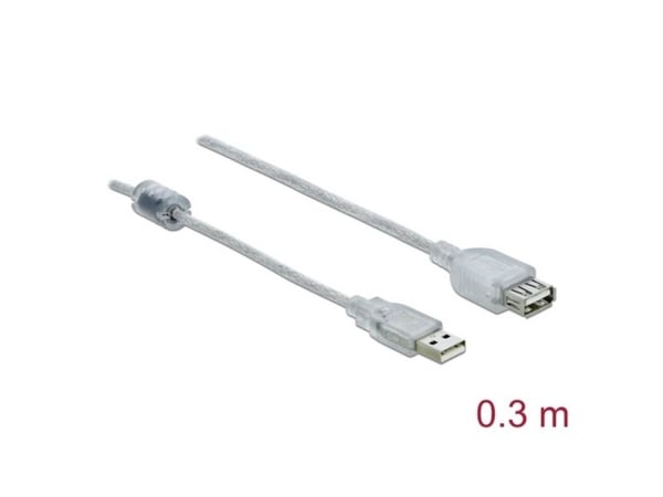 DeLOCK 82244, 0,3 m, USB A, USB A, USB 2.0, 0,48 Gbit/s, Gjennomsiktig