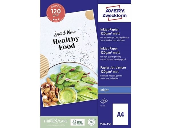 Avery Zweckform Classic Inkjet Paper 2576 - Matt hvit - A4 (210 x 297 mm) - 120 g/m² - 150 ark vanlig papir