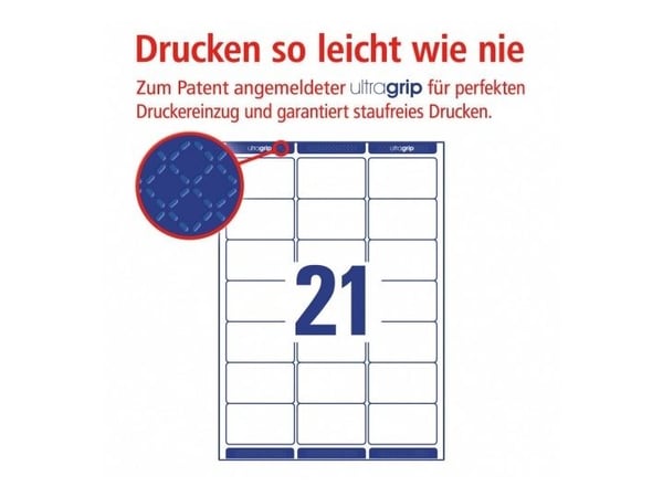 Avery Zweckform 7160-10 - Hvit - Rektangel - Holdbar - 63,5 x 38,1 mm - A4 - Papir ( 7160-10 )