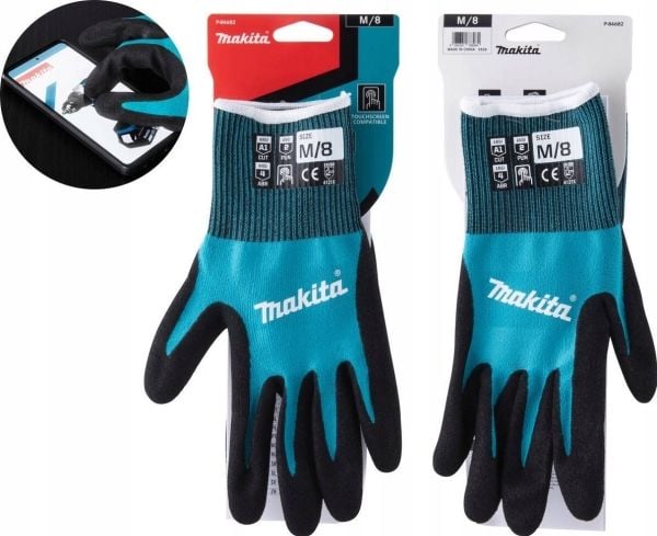 Makita arbeidshansker P-84713, str. M (8), kuttmotstand F/7 (svart/grå, 1 par)