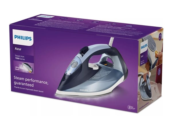 Philips Azur 7000 Series DST7020 - Dampstrykejern - såleplate: SteamGlide Plus - 2800 W - lys blå/mørk blå
