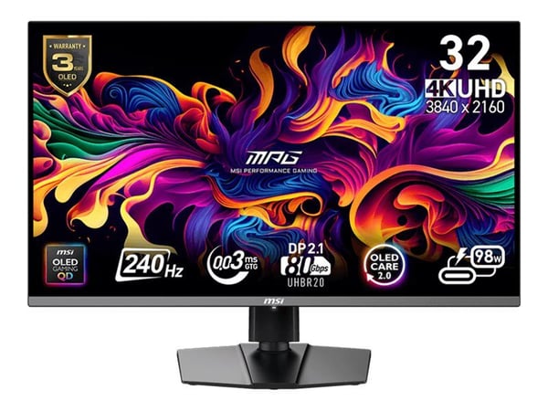 MSI MPG 322URXDE QD-OLED - OLED-monitor - gaming - 32" (31,5" til at se) - 3840 x 2160 UHD @ 240 Hz - 1000 cd/m² - 1500000:1 - DisplayHDR 400 True ...
