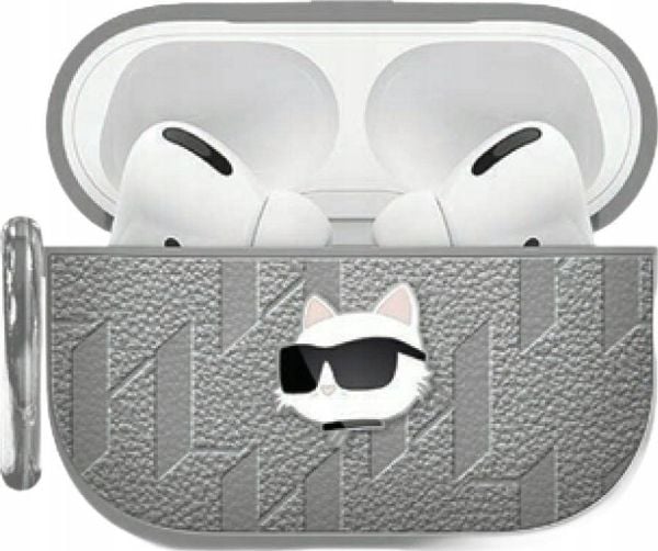 Etui Karl Lagerfeld Monogram Choupette til Apple AirPods 4 sølv