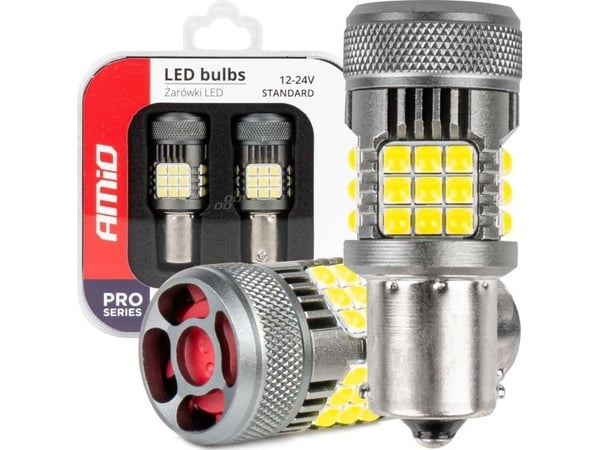 AMiO LED-pærer Canbus Pro Series 1156 BA15s P21W / R10W / R5W 36x3030 SMD, hvit, 12V / 24V (AMiO-03722)