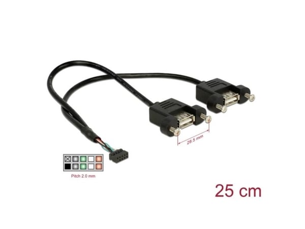 Delock - Intern-til-ekstern USB-kabel - 10-pins USB-kontakt (hunn) til USB (hunn) - 25 cm - svart