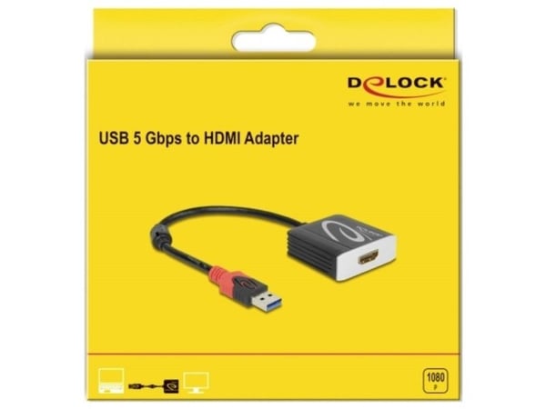 Delock Adapter USB 3.0 Type-A male > HDMI female - Ekstern videoadapter - USB 3.0 - HDMI - svart