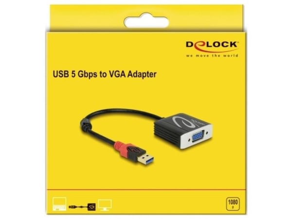 Delock USB 3.0 Type-A male > VGA female - Ekstern videoadapter - USB 3.0 - D-Sub - svart - løsvekt