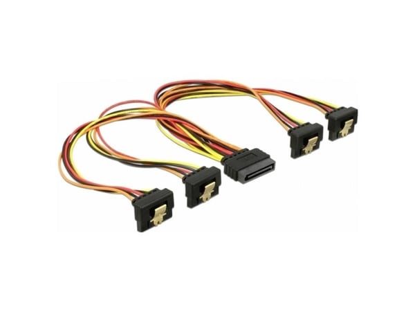 Delock - Strømsplitter - SATA-strøm (P) rett til SATA-strøm (R) vinklet - 3.3 / 5 / 12 V - 15 cm - låst - svart, gul, rød, oransje