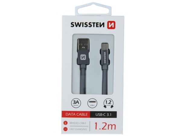Swissten 71521202, 1,2 m, USB A, USB C, 0,48 Gbit/s, harmaa