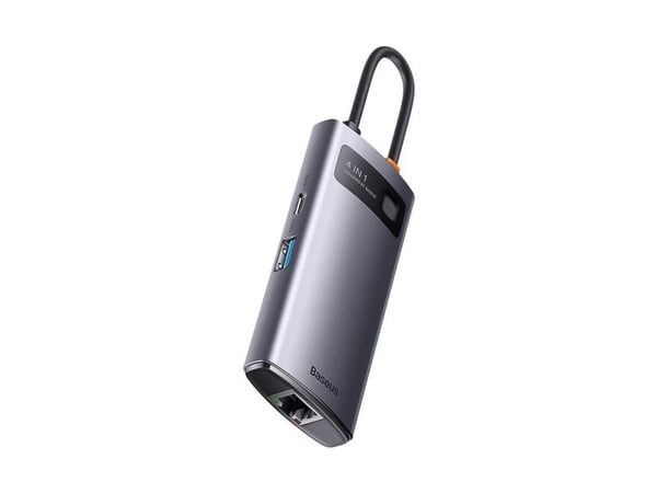 Baseus Metal Gleam, langallinen, USB 3.2 Gen 1 (3.1 Gen 1) Type-C, 100 Mbit/s, harmaa, 5 Gbit/s, alumiini