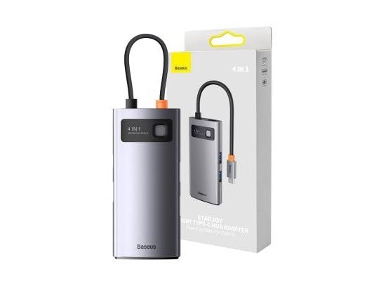 Baseus Metal Gleam, langallinen, USB 3.2 Gen 1 (3.1 Gen 1) Type-C, 100 Mbit/s, harmaa, 5 Gbit/s, alumiini