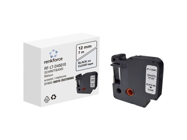 Renkforce RF-6027820, Svart på gjennomsiktig, Permanent akryl, Kontinuerlig etikett, D1, Sort, DYMO
