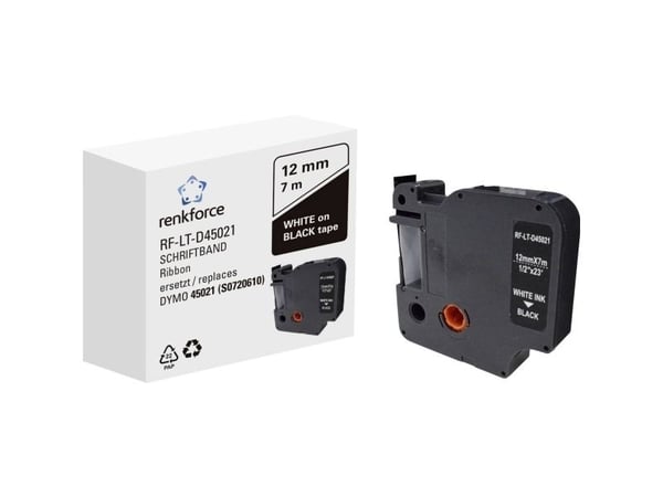 Renkforce RF-6027830, Hvid på sort, Permanent akryl, Kontinuerlig etiket, D1, Sort, DYMO
