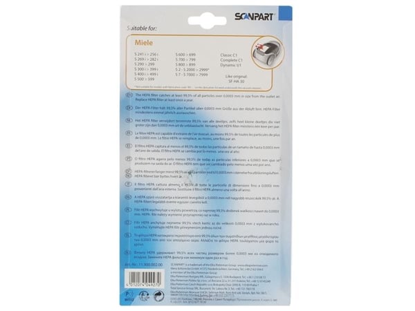 SCANPART 1190000200, Suodatin, musta, Miele S200, S300, S400, S500, S600, S700, S800, S2000, S7000, Classic C1, Complete C1 & Dynamic U1, Ripustett...