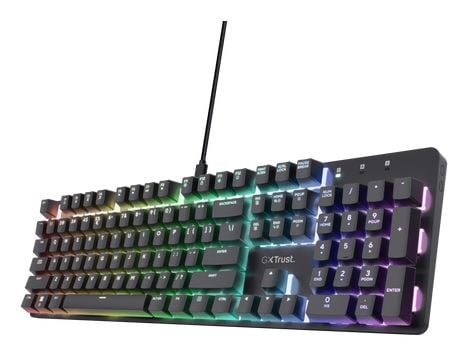 Trust GXT 871 Zora - Tastatur - mekanisk - full size - bakgrunnsbelyst - USB - QWERTY - USA - tastsvitsj: Huano White Linear - svart