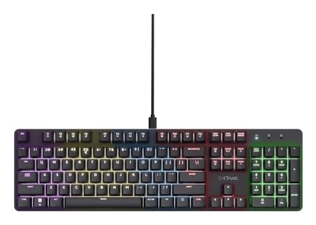 Trust GXT 871 Zora - Tastatur - mekanisk - full size - bakgrunnsbelyst - USB - QWERTY - USA - tastsvitsj: Huano White Linear - svart