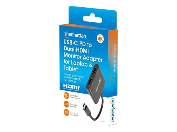 Manhattan 154321, 0,15 m, USB Type-C, 2 x HDMI, Hankjønn, Hunkjønn, Rett