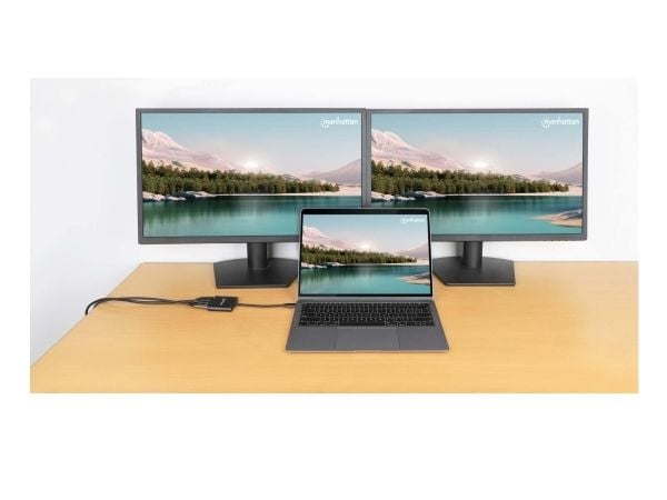 Manhattan 154321, 0,15 m, USB Type-C, 2 x HDMI, Hankjønn, Hunkjønn, Rett