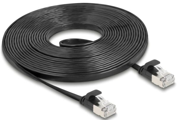 Delock - Koblingskabel - RJ-45 (hann) til RJ-45 (hann) - 5 m - U/FTP - CAT 6a - uten hindringer, flat - svart
