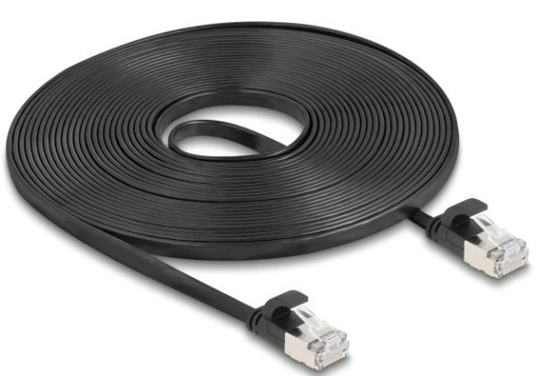 Delock RJ45 litteä nauhakaapeli uros uros Cat.6A 7,5 m musta