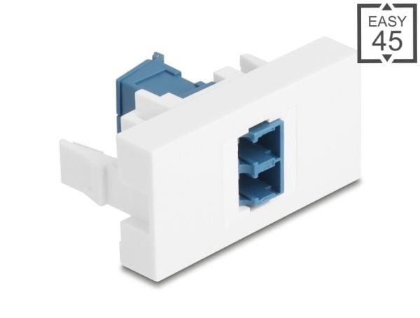 Delock Easy 45 -moduuli LC Duplex naaras LC Duplex naaras LC Duplex -liitäntään, jossa on lasersuojalevy sisäpuolella sininen / valkoinen