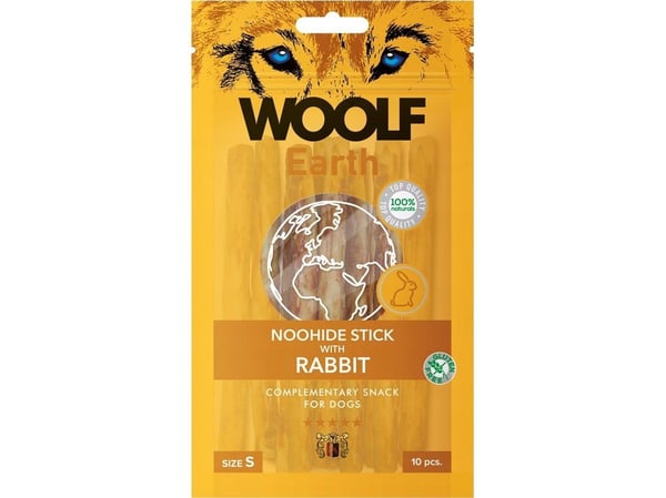 WOOLF Woolf Earth Noohide Stick Rabbit - godbit til hund, str. S, 85 g