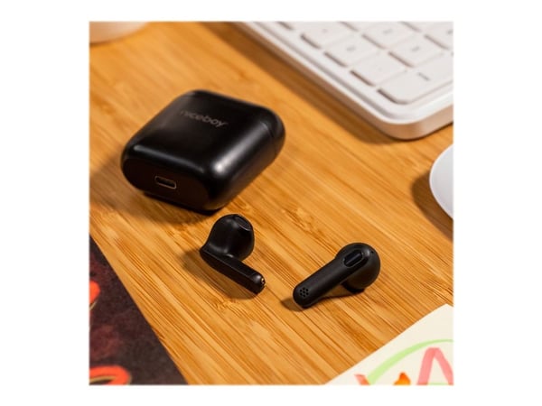 Niceboy Hive Beans - True wireless-hodetelefoner med mikrofon - i øret - Bluetooth - svart