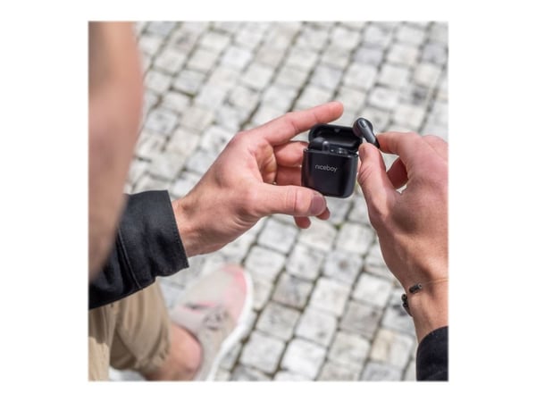 Niceboy Hive Beans - True wireless-hodetelefoner med mikrofon - i øret - Bluetooth - svart