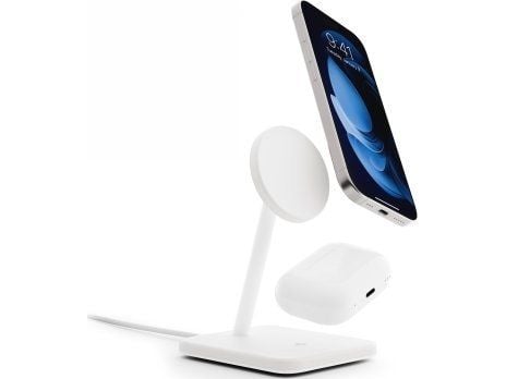Twelve South Twelve South HiRise 2 Deluxe -laturi - itsenäinen langaton Qi2-laturi kahdelle MagSafe-yhteensopivalle laitteelle (valkoinen)