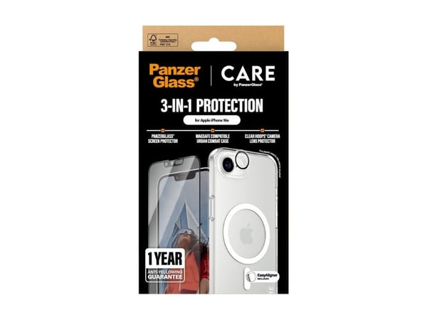 PanzerGlass 3-in-1 Case Flagship Cover + beskyttelsesglas sæt Apple iPhone 16e MagSafe-kompatibel, Stødsikker