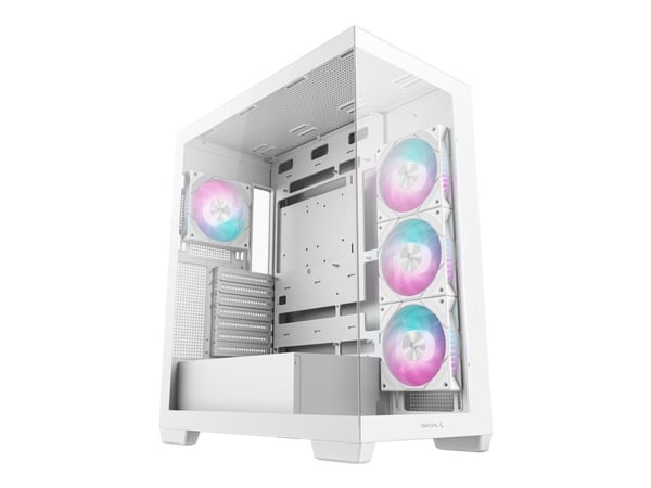 DeepCool CG580 4F WH - Tower - ATX - genomskinlig sidopanel (härdat glas) - ingen strömförsörjning (ATX / PS/2) - vit - USB/ljud