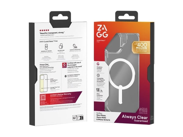 Zagg Crystal Palace - Baksidedeksel for mobiltelefon - stativ - grafen - blank - for Apple iPhone 13, 14, 15, 16e, 17e