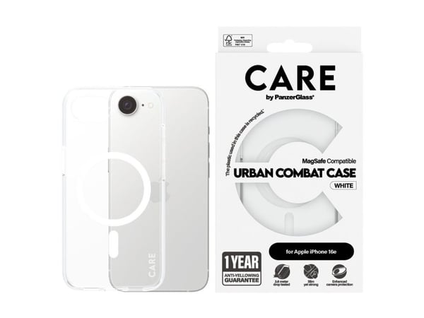 CARE by PanzerGlass - Baksidedeksel for mobiltelefon - flaggskip - MagSafe-samsvar - plastikk - hvit, gjennomsiktig - for Apple iPhone 16e