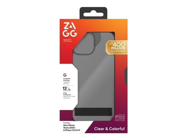 Zagg Santa Cruz - Baksidedeksel for mobiltelefon - stativ - grafen - svart, gjennomsiktig - for Apple iPhone 13, 14, 15, 16e
