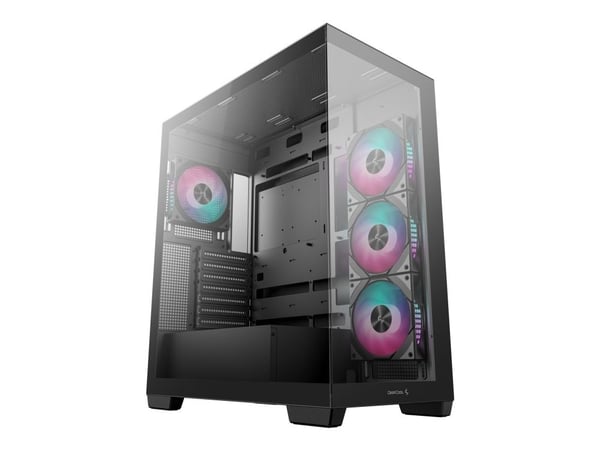 DeepCool CG580 4F - Tower - ATX - genomskinlig sidopanel (härdat glas) - ingen strömförsörjning (ATX / PS/2) - svart - USB/ljud
