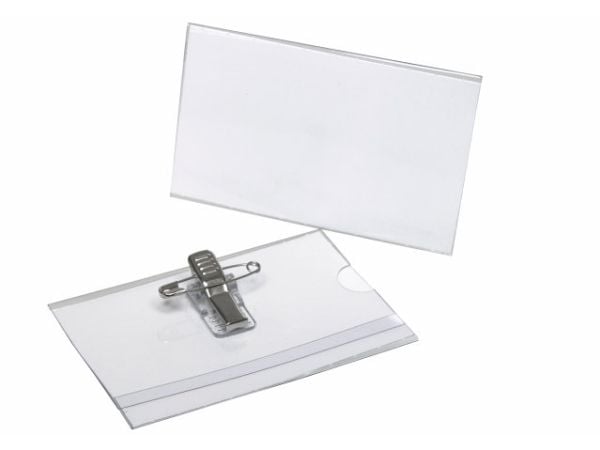 Kongresmærker Bantex m/nål og klemme 55x90 mm - (50 stk.)