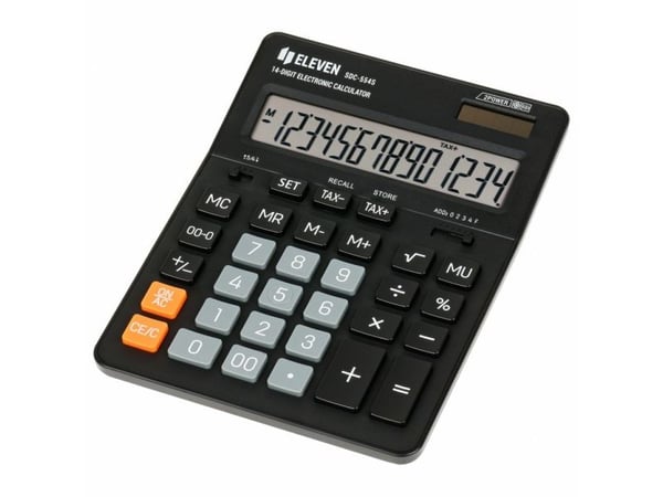 Eleven Eleven-kalkylator SDC554S svart skrivbordsmodell 14 siffror dubbel strömförsörjning